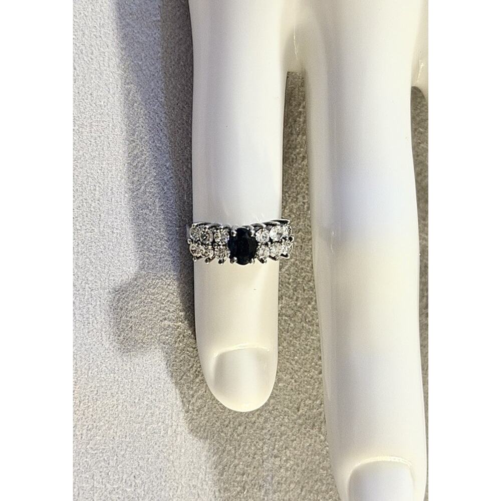 925 Sterling Silver Ring With Deep Blue Sapphire CZ Fan Cluster | Size 4 | 2+ G